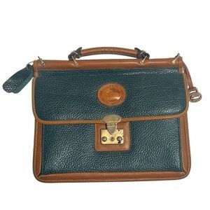 Vintage Dooney & Bourke All-Weather Leather Briefcase Satchel | Green & Tan
